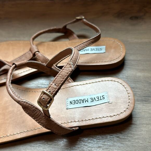 Steve Madden size 10 Debbi Strappy Cognac Leather Slingback Thong Sandal - Picture 6 of 7